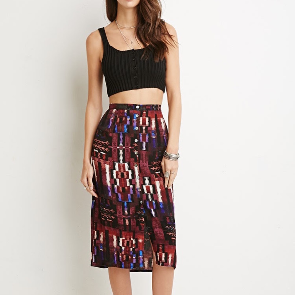 NWOT Tribal print midi skirt Size XS